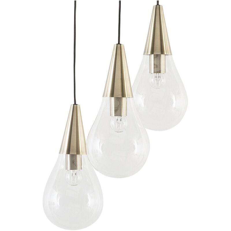 Beliani - Lustre Suspension Set de 3 Lampes de Plafond en Verre et Métal Couleur Laiton 3 Ampoules E27 Max 40W Éclairage pour Salle à Manger Moderne