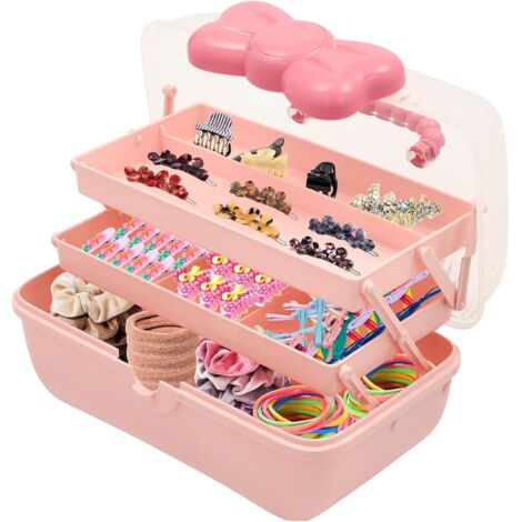 3 Layer Craft Stackable Storage Box, 6-compartment Hair Accessories Organizer Mulit Purpose Dividers Storage Container with Handle for Storing & Organising Toys, Stationery, Sewing
