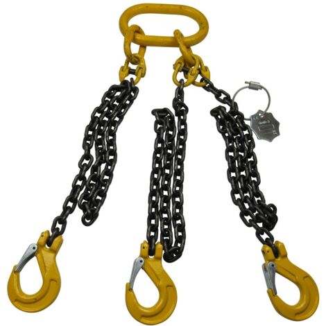 3 Leg Chain Sling with Clevis Autolock Hooks Grade 8 - 1 Metre EWL 7MM Chains 3.15/2.12T