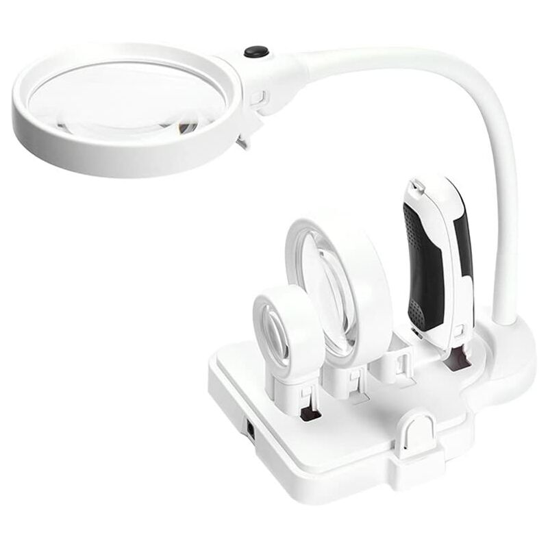 3 Lentille de Bureau Multifonctionnel 2.5X 5X 16X Soudage Loupe, Lampe de Table Loupe Outil, Loupe de Réparation à Loupe avec 6 LED Lumière