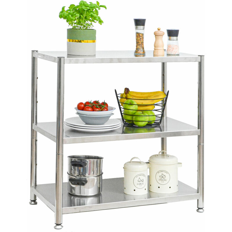 3 Level Stainless Steel Shelf - 120kg Shelving Unit 74x41x77 Metal Storage Rack