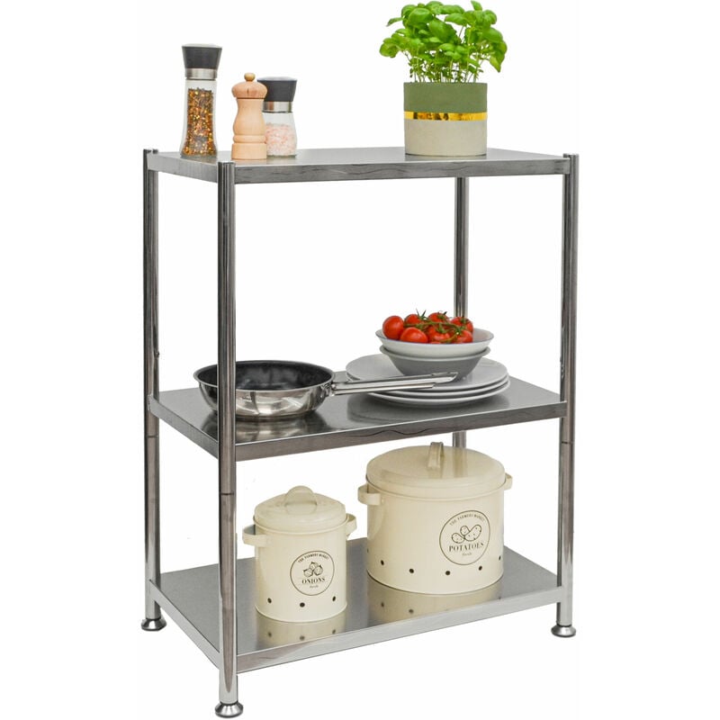 Shelfr - 3 Level Stainless Steel Shelf - 60kg Shelving Unit - 61x36x82 Metal Storage Rack