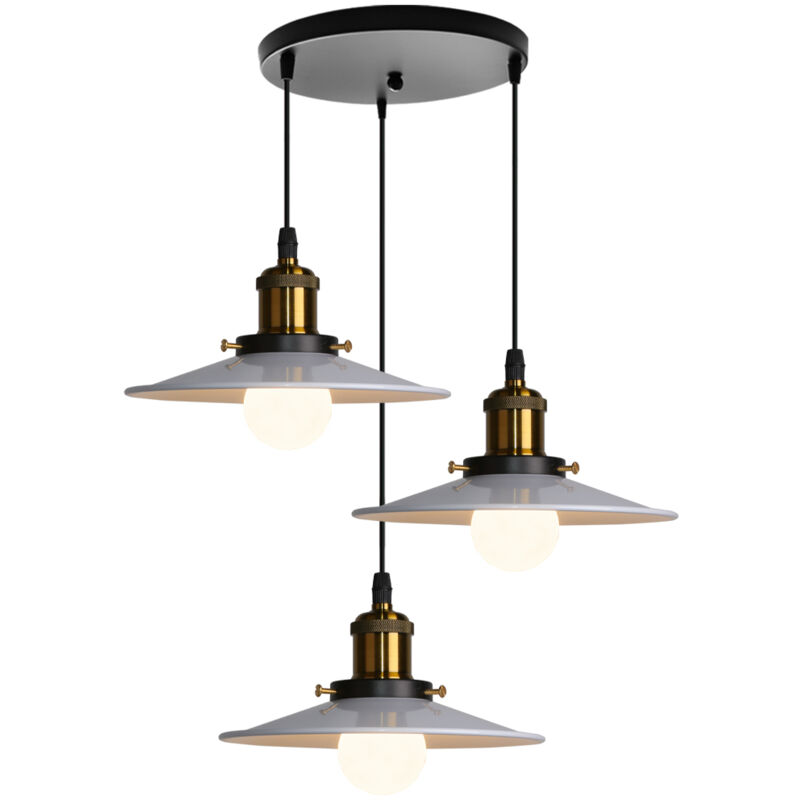 3 Lichter Pendelleuchte Vintage Ø22cm Lampenschirm aus Eisen Hängelampe E27 Höhenverstellbar für Küche Wohnzimmer Esszimmer (Runde Basis)