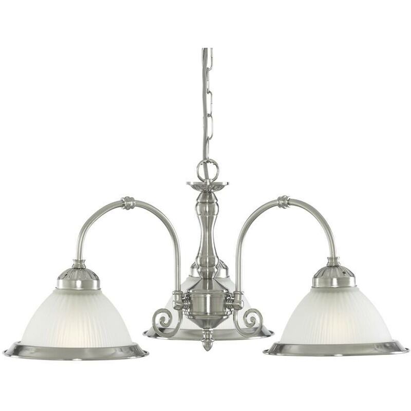 American Diner - 3 Light Multi Arm Multi Arm Ceiling Pendant Satin Silver, Acid Ribbed Glass, E27 - Searchlight