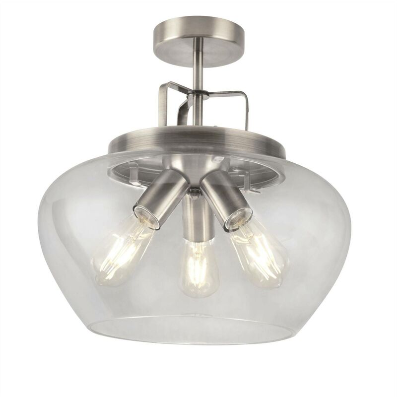 Searchlight - Boule - 3 Light Semi Flush Satin Silver, Glass, E27