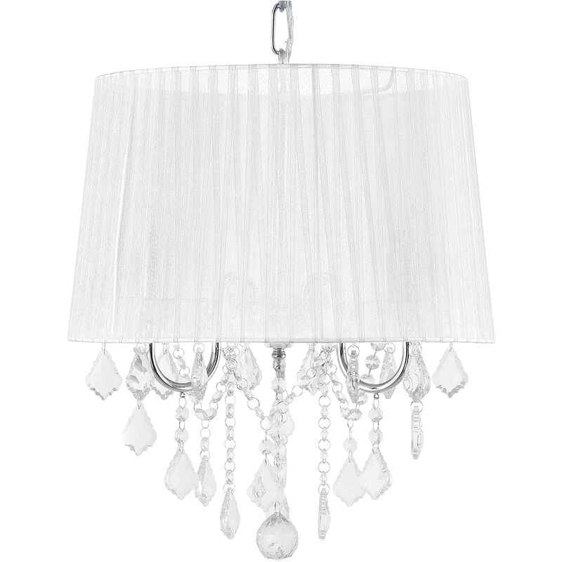 Beliani - Ceiling Pendant Lamp Light Chandelier Shade Crystals Glam 3 Light White Evans - White
