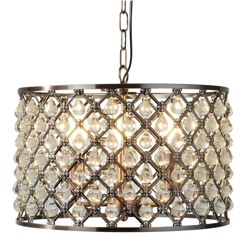 Marquise - 3 Light Ceiling Pendant Copper with Glass Crystals, E14 - Searchlight