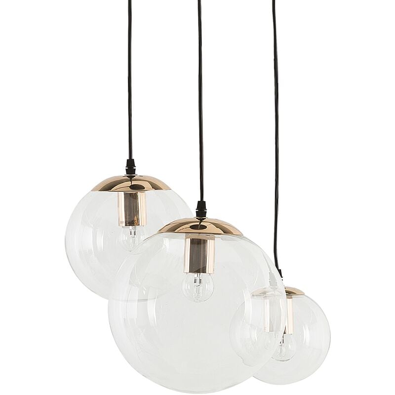 Pendant Lamp 3 Light Sphere Shades Glass Transparent Metal Top Gold Ladon