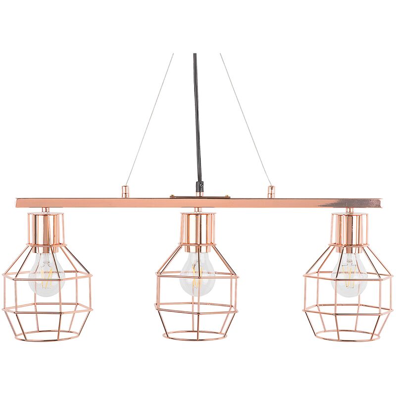 Beliani - Modern Pendant Cage Lamp 3 Lights Lampshade Geometric Metal Copper Orne