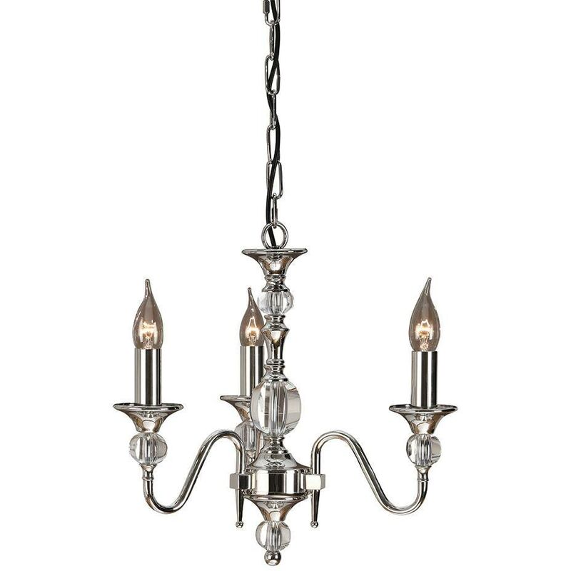 Interiors 1900 Lighting - Interiors - 3 Light Multi Arm Ceiling Pendant Chandelier Polished Nickel, Clear Crystal, E14