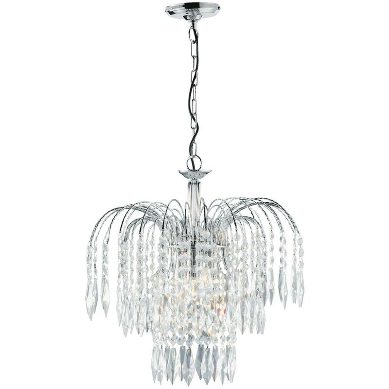 Searchlight Lighting - Searchlight Waterfall - Crystal Chandelier 3 Light Chrome Finish, E14