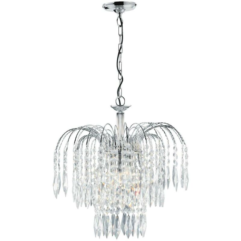 Waterfall - Crystal Chandelier 3 Light Chrome Finish, E14 - Searchlight