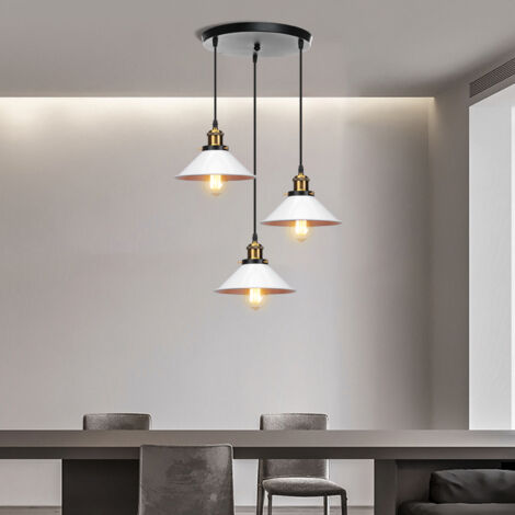 3 Lights Retro Industrial Pendant Light E27 Ceiling Light Adjustable Light Fixture for Dining Room Living Room Island Black and White