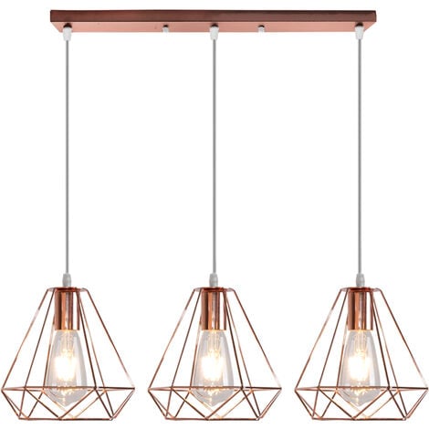 WOTTES 3 Lights Vintage Ceiling Pendant Light Geometric Cage Chandelier Lampshade for Bedroom