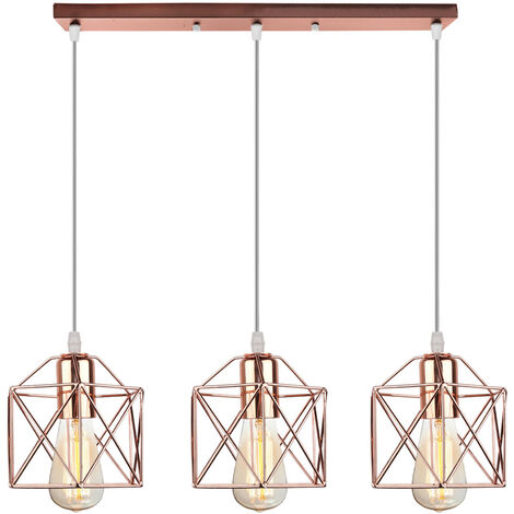 WOTTES 3 Lights Vintage Ceiling Pendant Light Rose Gold Geometric Hanging Lamp for Kitchen Dinning Room