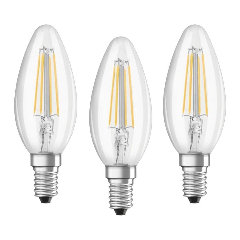 

3 lámparas de filamento E14 con base LED - 4 W corresponde a 40 lámparas LED retro Edison, blanco frío, interfaz de bombilla extraíble