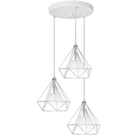 3 Luce E27 Lampada a Sospensione Vintage Industriale Lampada da Soffitto in Metallo Gabbia Ferro per Corridoio Portico Camera da Letto Caffè - Bianca