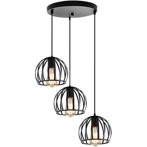 3 Luce Lampada da Soffitto Vintage Gabbia Lampada a Sospensione Metallo Ferro E27 Rotonda Base per Camera da Letto Sala da Pranzo Soggiorno (Nero)