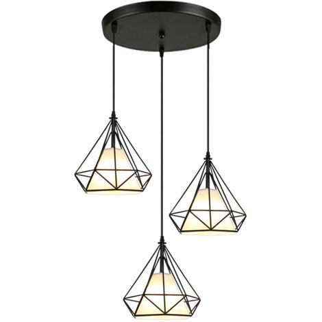 3 Luces Industrial Lámpara de Techo - Abajur de Jaula de Hierro Lámpara Colgante Base E27 para Pasillo Salón Restauarante (Negro)