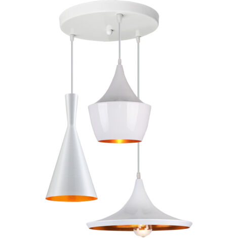 3 Luces Lámpara Colgante Blanca Metal Hierro Lámpara de Suspensión Altura Ajustable E27 Base Circular para Salón Cocina Dormitorio