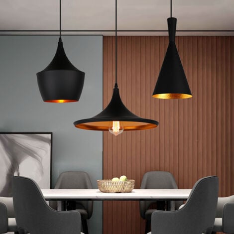 AXHUP 3 Luces Lámpara de Araña Lámpara Colgante de Metal, Iluminación de Estilo Geométrico Moderno con Base Larga, Lámpara E27 para Comedor Sala de Estar Dormitorio Negro y Dorado