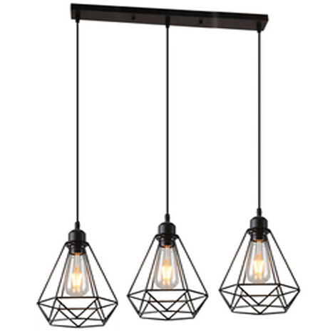 3 Luces Lámparas Colgante Vintage, Lámparas de Techo Industrial Metal Iluminación de Techo E27 en Estilo Jaula Geométrica, Negro, 20cm