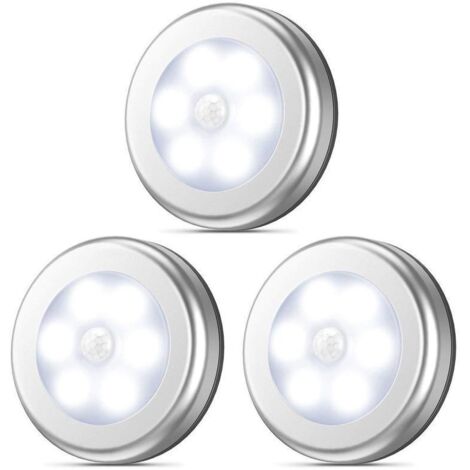 3 luces LED con sensor de movimiento para armario, pasillo y baño. Luz nocturna inteligente para el hogar. Color plateado, luz cálida (3200 K). 1WW