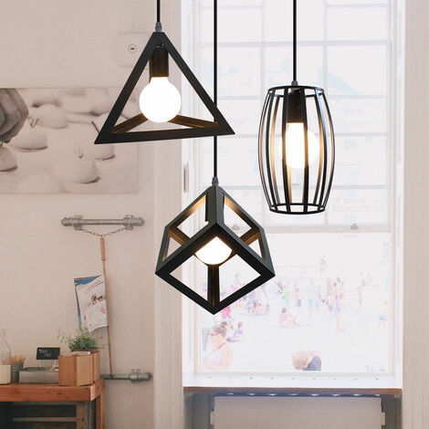 3 Luci Lampada a Sospensione Industriale Vintage Lampadario Paralume Metallo Gabbi Illuminazione Pendente Nero per Camera da Letto Cucina Sala da Pranzo