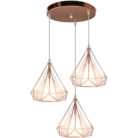 3 Luci Lampada da Soffitto Industriale in Metallo Diamante Lampada a Sospensione Altezza Regolabile E27 Rotonda Base per Soggiorno Cucina - Oro Rosa