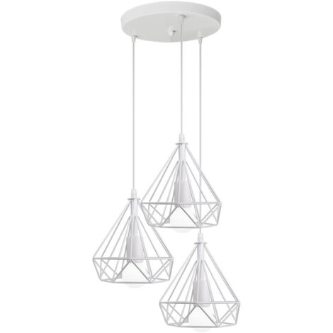 3 Luci Lampadario a Sospensione E27 Moderno Bianca, Lampada da Soffitto Industriale per Camera da Letto Sala da Pranzo E27 Rotonda Base