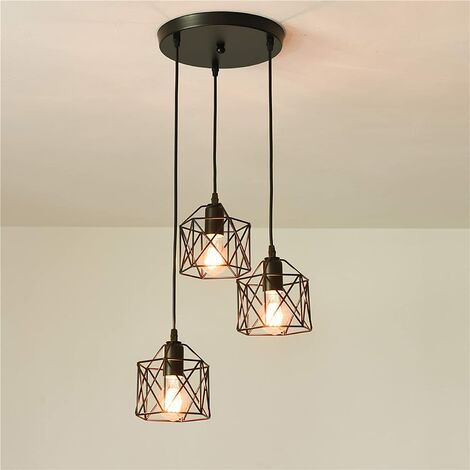 GOECO 3 Luci Lampadario a Sospensione Industriale E27 Nero Geometrico a Semi-Incasso Apparecchio di Illuminazione a Soffitto per Cucina, Sala da Pranzo, Corridoio, Porta (Lampadina Non Inclusa)