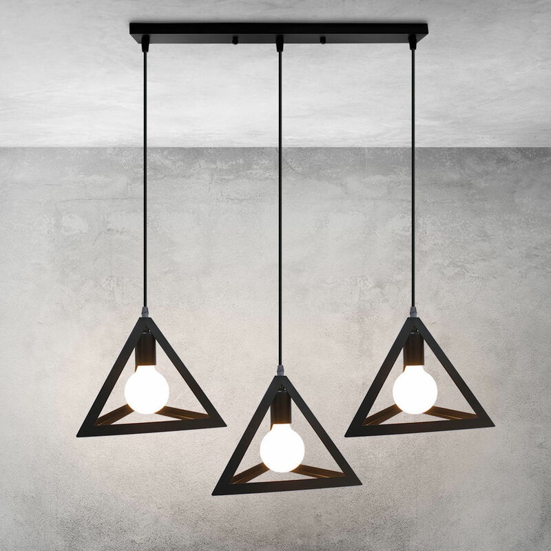 Image of 3 Luci Lampadario a Sospensione Moderno Lampada da Soffitto Gabbi Geometrica Nero Illuminazione Pendente Regolabile