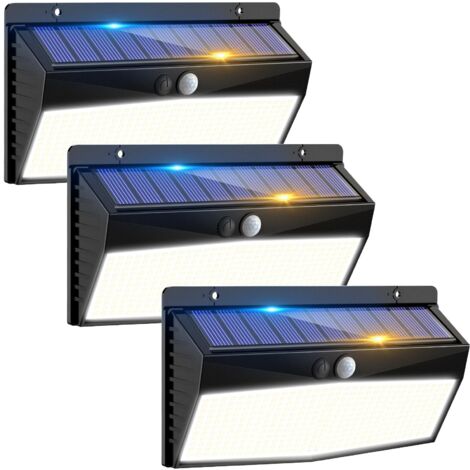 3 luci solari per esterni con sensore di movimento, applique solare da esterno a 368 LED, 3 modalità, impermeabile IP65, luce bianca