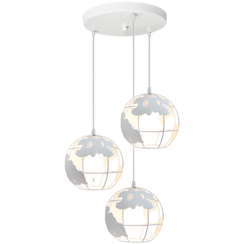 3 Luminaires Suspensions Globe E27 Lampe Suspension Moderne Abat-jour en Métal pour Salle à Manger Chambre Couloir - Blanc