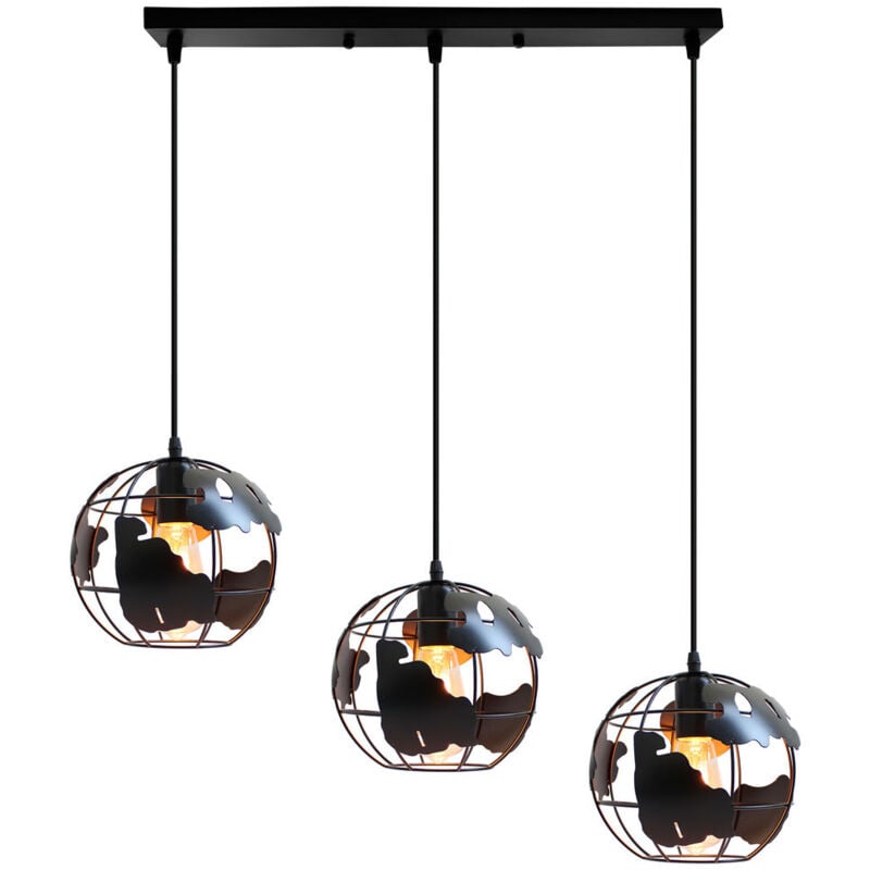 3 Lumières Plafonnier Industriel Créatif Lampe à Suspension Rétro Vintage En Métal Noir Pour Chambre à Coucher, Café Et Bar
