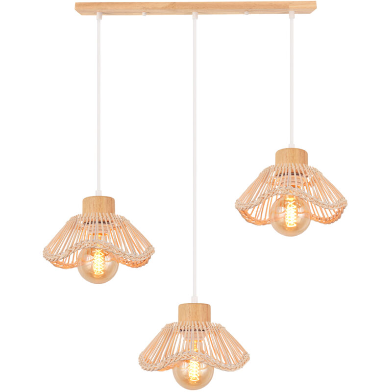 3 Lumières Plafonnier Moderne Lampe À Suspension Rétro Lampe De Plafond En Osier Lustre Intérieur Lampe À Suspension en Rotin Tressé