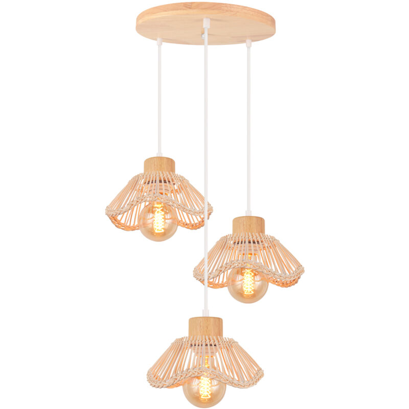 3 Lumières Plafonnier Moderne Lampe De Plafond En Osier Lampe À Suspension Rétro Lustre Intérieur Lampe À Suspension en Rotin Tressé