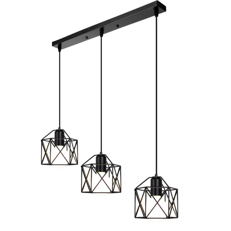 Norcks - 3 Lumières Suspension Luminaire En Métal Rétro Lampe à Suspension Moderne Noire Plafonnier D'Intérieur Pour Chambre à Coucher, Café Et Bar