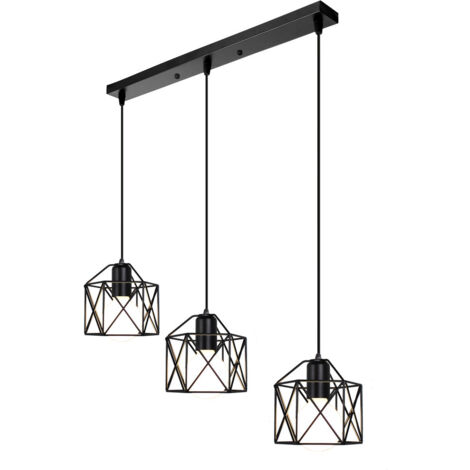 3 Lumières Suspension Luminaire En Métal Rétro Lampe À Suspension Moderne Noire Plafonnier D'Intérieur Pour Chambre À Coucher, Café Et Bar