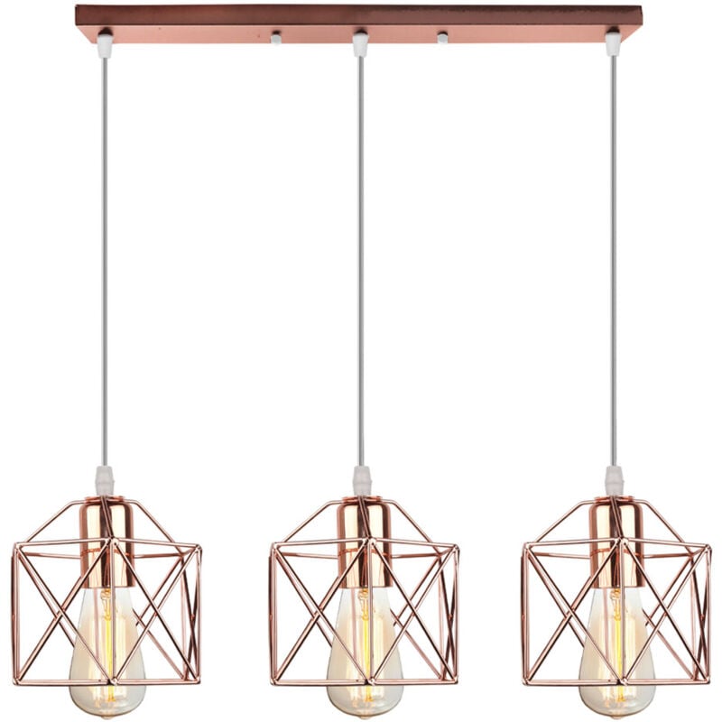 Norcks - 3 Lumières Suspension Luminaire En Métal Rétro Lampe à Suspension Moderne Or Rose Plafonnier D'Intérieur Pour Chambre à Coucher, Café Et Bar