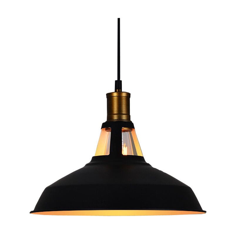 Wottes - Lustre Suspension Industrielle Vintage Luminaire Plafonnier Abat-jour en Métal Lampe à Suspension Ajustable E27 Ø27CM Noir + Blanc - 1Pcs