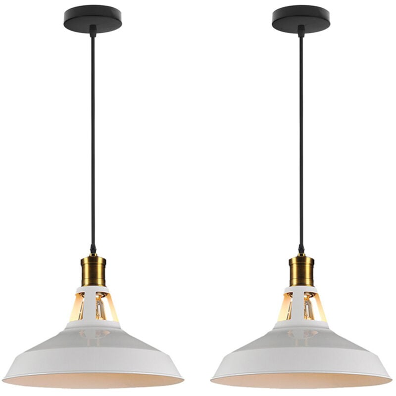 Wottes - Lustre Suspension Industrielle Vintage Luminaire Plafonnier Abat-jour en Métal Lampe à Suspension Ajustable E27 Ø27CM Blanc - 2Pcs