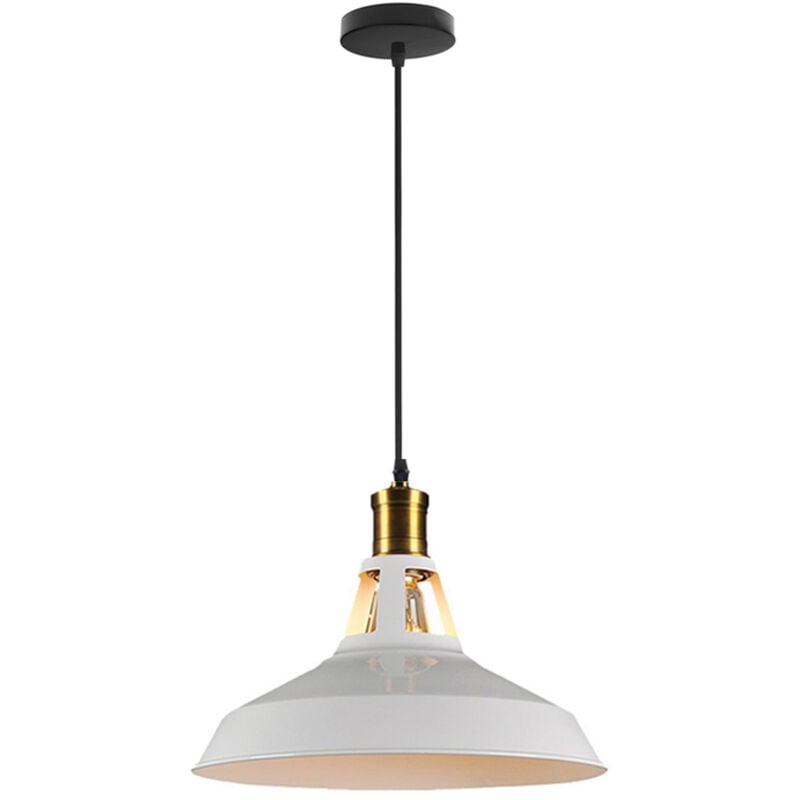 Wottes - Lustre Suspension Industrielle Vintage Luminaire Plafonnier Abat-jour en Métal Lampe à Suspension Ajustable E27 Ø27CM Blanc - 1Pcs