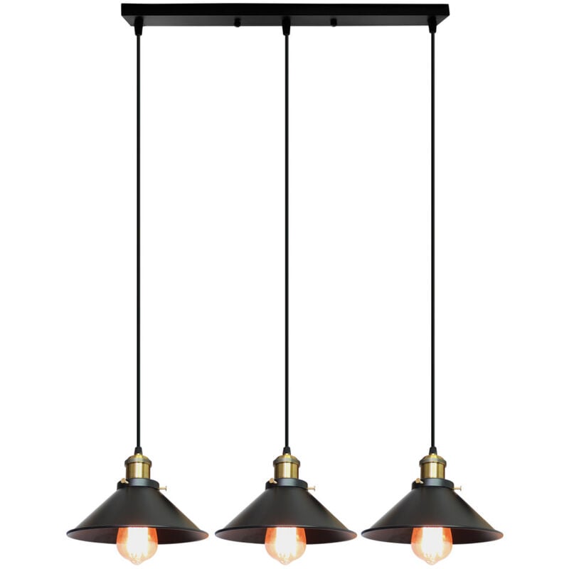 Wottes - Lustre Suspension Industriel Vintage Lampe à Suspension Réglable 3 Luminaires pour Chambre Cuisine Bar Salon - Noir