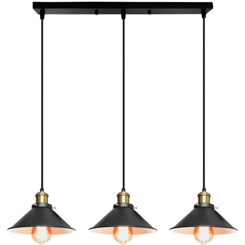 Wottes - 3 Luminaires Lustre Suspension Industriel Lampe de Suspension pour Chambre Bar Noir et Blanc Base Rectangulaire