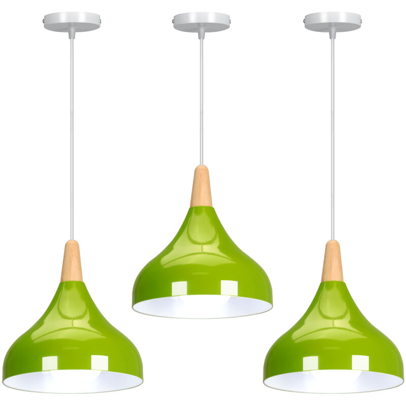 Wottes - 3× Lustre Suspension Vintage Métal Industriel Lampe Suspension Ajustable Luminaire Interieur pour Chambre Couloir Salon Vert - Vert