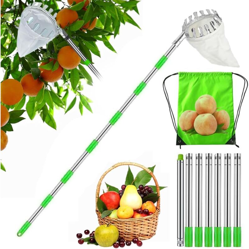 300cm Cueille Fruit Telescopique Cueilleur de Fruits Amovible Perche Cueille Fruits Cueille Cerise,Ramasse Pomme, Outil Cueillette Jardin Arbre