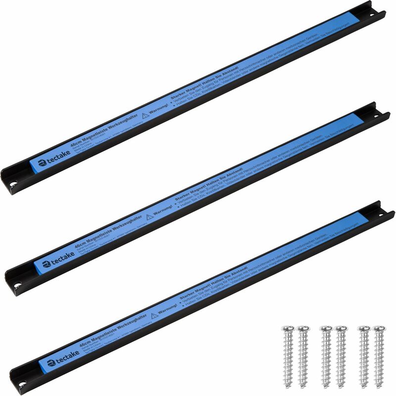 Tectake - 3 Magnetic strips 46cm - tool rack, tool holder, magnetic tool holder - black/blue