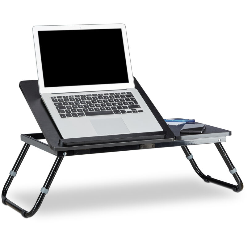 

Relaxdays - 3 Mesas Plegables para Portátil, Bandeja Cama Tablet, 40x75x35 cm, Altura e Inclinación Regulable, Madera, Negro