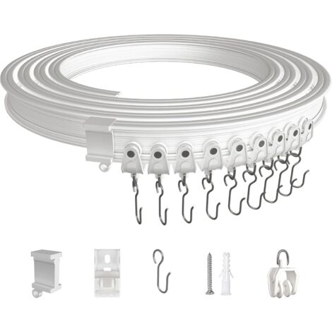 3 Meter Deckenvorhangschiene, flexibles, faltbares ABS-Vorhangschienenset mit leisen Riemenscheiben für Raumteiler, Vorhänge, Schlafzimmer, Balkon, Büro, Hotel, Weiß